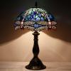 imageWERFACTORY Tiffany Table Lamp Blue Stained Glass Dragonfly Style Desk Bedside Reading Light 12X12X18 Inches Decor Bedroom Living Room Home Office S631 Series