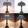 imageWERFACTORY Tiffany Table Lamp Blue Stained Glass Dragonfly Style Desk Bedside Reading Light 12X12X18 Inches Decor Bedroom Living Room Home Office S631 Series