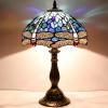 imageWERFACTORY Tiffany Table Lamp Blue Stained Glass Dragonfly Style Desk Bedside Reading Light 12X12X18 Inches Decor Bedroom Living Room Home Office S631 Series