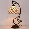 imageWERFACTORY Tiffany Table Lamp Cream Stained Glass Pearl Style Desk Light with Metal Leaf Base 8X10X21 Inches Decor Small Space Bedroom Home Office S005 Series