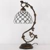 imageWERFACTORY Tiffany Table Lamp Cream Stained Glass Pearl Style Desk Light with Metal Leaf Base 8X10X21 Inches Decor Small Space Bedroom Home Office S005 Series