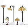 imageWERFACTORY Tiffany Table Lamp Cream Stained Glass Pearl Style Desk Light with Metal Leaf Base 8X10X21 Inches Decor Small Space Bedroom Home Office S005 Series