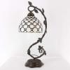 imageWERFACTORY Tiffany Table Lamp Cream Stained Glass Pearl Style Desk Light with Metal Leaf Base 8X10X21 Inches Decor Small Space Bedroom Home Office S005 Series