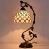 imageWERFACTORY Tiffany Table Lamp Cream Stained Glass Pearl Style Desk Light with Metal Leaf Base 8X10X21 Inches Decor Small Space Bedroom Home Office S005 Series