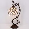 imageWERFACTORY Tiffany Table Lamp Cream Stained Glass Pearl Style Desk Light with Metal Leaf Base 8X10X21 Inches Decor Small Space Bedroom Home Office S005 Series