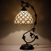 imageWERFACTORY Tiffany Table Lamp Cream Stained Glass Pearl Style Desk Light with Metal Leaf Base 8X10X21 Inches Decor Small Space Bedroom Home Office S005 Series