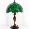 imageWERFACTORY Tiffany Table Lamp Green Wisteria Style Stained Glass Desk Bedside Reading Light 12X12X18 Inches Decor Bedroom Living Room Home Office S523 Series