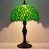 imageWERFACTORY Tiffany Table Lamp Green Wisteria Style Stained Glass Desk Bedside Reading Light 12X12X18 Inches Decor Bedroom Living Room Home Office S523 Series
