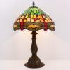 imageWERFACTORY Tiffany Table Lamp Green Yellow Stained Glass Dragonfly Style Bedside Lamp Reading Desk Light 12X12X18 Inches Decor Bedroom Living Room Home Office S009G Series