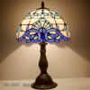 imageWERFACTORY Tiffany Table Lamp Navy Blue Baroque Stained Glass Style Desk Bedside Reading Light 12X12X18 Inches Decor Bedroom Living Room Home Office S003B Series