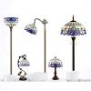 imageWERFACTORY Tiffany Table Lamp Navy Blue Baroque Stained Glass Style Desk Bedside Reading Light 12X12X18 Inches Decor Bedroom Living Room Home Office S003B Series