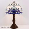 imageWERFACTORY Tiffany Table Lamp Navy Blue Baroque Stained Glass Style Desk Bedside Reading Light 12X12X18 Inches Decor Bedroom Living Room Home Office S003B Series