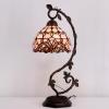 imageWERFACTORY Tiffany Table Lamp Pink Stained Glass Baroque Style Reading Desk Light Metal Leaf Base 8X10X21 Inches Decor Small Space Bedside Bedroom Home Office S003P Series