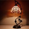 imageWERFACTORY Tiffany Table Lamp Pink Stained Glass Baroque Style Reading Desk Light Metal Leaf Base 8X10X21 Inches Decor Small Space Bedside Bedroom Home Office S003P Series