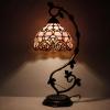 imageWERFACTORY Tiffany Table Lamp Pink Stained Glass Baroque Style Reading Desk Light Metal Leaf Base 8X10X21 Inches Decor Small Space Bedside Bedroom Home Office S003P Series