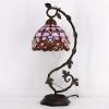 imageWERFACTORY Tiffany Table Lamp Pink Stained Glass Baroque Style Reading Desk Light Metal Leaf Base 8X10X21 Inches Decor Small Space Bedside Bedroom Home Office S003P Series