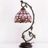 imageWERFACTORY Tiffany Table Lamp Pink Stained Glass Baroque Style Reading Desk Light Metal Leaf Base 8X10X21 Inches Decor Small Space Bedside Bedroom Home Office S003P Series