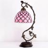 imageWERFACTORY Tiffany Table Lamp Pink Stained Glass Pearl Style Desk Light with Metal Leaf Base 8X10X21 Inches Decor Small Space Bedroom Home Office S005P