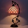 imageWERFACTORY Tiffany Table Lamp Pink Stained Glass Pearl Style Desk Light with Metal Leaf Base 8X10X21 Inches Decor Small Space Bedroom Home Office S005P