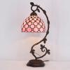 imageWERFACTORY Tiffany Table Lamp Pink Stained Glass Pearl Style Desk Light with Metal Leaf Base 8X10X21 Inches Decor Small Space Bedroom Home Office S005P