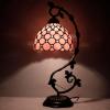imageWERFACTORY Tiffany Table Lamp Pink Stained Glass Pearl Style Desk Light with Metal Leaf Base 8X10X21 Inches Decor Small Space Bedroom Home Office S005P
