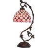 imageWERFACTORY Tiffany Table Lamp Pink Stained Glass Pearl Style Desk Light with Metal Leaf Base 8X10X21 Inches Decor Small Space Bedroom Home Office S005P