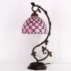 imageWERFACTORY Tiffany Table Lamp Pink Stained Glass Pearl Style Desk Light with Metal Leaf Base 8X10X21 Inches Decor Small Space Bedroom Home Office S005P