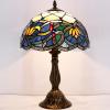 imageWERFACTORY Tiffany Table Lamp Stained Glass Bedside Lamp Blue Lotus Desk Reading Light 12X12X18 Inches Decor Bedroom Living Room Home Office S220 Series