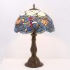 imageWERFACTORY Tiffany Table Lamp Stained Glass Bedside Lamp Blue Lotus Desk Reading Light 12X12X18 Inches Decor Bedroom Living Room Home Office S220 Series