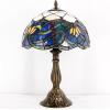 imageWERFACTORY Tiffany Table Lamp Stained Glass Bedside Lamp Blue Lotus Desk Reading Light 12X12X18 Inches Decor Bedroom Living Room Home Office S220 Series
