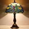imageWERFACTORY Tiffany Table Lamp Stained Glass Bedside Lamp Blue Lotus Desk Reading Light 12X12X18 Inches Decor Bedroom Living Room Home Office S220 Series