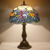 imageWERFACTORY Tiffany Table Lamp Stained Glass Bedside Lamp Blue Lotus Desk Reading Light 12X12X18 Inches Decor Bedroom Living Room Home Office S220 Series