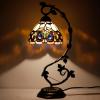 imageWERFACTORY Tiffany Table Lamp Stained Glass Victorian Table Lamp Metal Leaf Base 8X10X21 Inches Desk Reading Light Decor Small Space Bedroom Home Office S021 Series