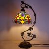 imageWERFACTORY Tiffany Table lamp Blue Yellow Stained Glass Dragonfly Style Desk Light with Metal Leaf Base 8X10X21 Inches Decor Small Space Bedroom Home Office S168 Series