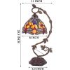 imageWERFACTORY Tiffany Table lamp Blue Yellow Stained Glass Dragonfly Style Desk Light with Metal Leaf Base 8X10X21 Inches Decor Small Space Bedroom Home Office S168 Series