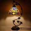 imageWERFACTORY Tiffany Table lamp Blue Yellow Stained Glass Dragonfly Style Desk Light with Metal Leaf Base 8X10X21 Inches Decor Small Space Bedroom Home Office S168 Series