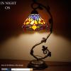 imageWERFACTORY Tiffany Table lamp Blue Yellow Stained Glass Dragonfly Style Desk Light with Metal Leaf Base 8X10X21 Inches Decor Small Space Bedroom Home Office S168 Series