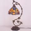 imageWERFACTORY Tiffany Table lamp Blue Yellow Stained Glass Dragonfly Style Desk Light with Metal Leaf Base 8X10X21 Inches Decor Small Space Bedroom Home Office S168 Series