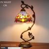 imageWERFACTORY Tiffany Table lamp Blue Yellow Stained Glass Dragonfly Style Desk Light with Metal Leaf Base 8X10X21 Inches Decor Small Space Bedroom Home Office S168 Series