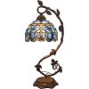 imageWERFACTORY Tiffany Lamp Cloudy Blue Stained Glass Table Lamp Metal Leaf Base 8X10X21 Inches Reading Desk Light Decor Small Space Bedside Bedroom Home Office S558 Series