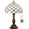 imageWERFACTORY Tiffany Lamp Cream Amber Stained Glass Bead Table Lamp Desk Bedside Reading Light 12X12X18 Inches Deco Bedroom Living Room Home Office S005 Series