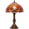 imageWERFACTORY Tiffany Lamp Red Liaison Stained Glass Table Lamp Desk Bedside Reading Light 12X12X18 Inches Decor Bedroom Living Room Home Office S160R Series