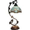 imageWERFACTORY Tiffany Lamp Sea Blue Stained Glass Dragonfly Style Desk Reading Light Metal Leaf Table Lamp Base 8X10X21 Inches Decor Small Space Bedside Bedroom Home Office S147 Series