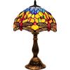 imageWERFACTORY Tiffany Lamp Stained Glass Bedside Table Lamp Orange Blue Dragonfly Style Reading Desk Light 12X12X18 Inches Decor Bedroom Living Room Home Office S168 Series