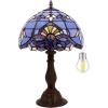 imageWERFACTORY Tiffany Lamp Stained Glass Table Lamp 12X12X18 Inches Blue Purple Baroque Style Lavender Bedside Reading Desk Light Decor Bedroom Living Room Home Office S003C Series