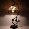 imageWERFACTORY Tiffany Style Lamp Amber Stained Glass Dragonfly Table Lamp Metal Leaf Base 8X10X21 Inches Desk Light Decor Small Space Bedroom Home Office S557 Series