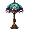 imageWERFACTORY Tiffany Style Lamp Green Liaison Stained Glass Bedside Table Lamp Reading Desk Light 12X12X18 Inches Decor Nightstand Bedroom Living Room Home Office S160G Series