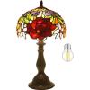 imageWERFACTORY Tiffany Style Table Lamp Stained Glass Bedside Lamp Red Rose Desk Reading Light 10X10X18 Inches Decor Bedroom Living Room Home Office S001 Series