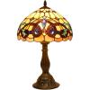 imageWERFACTORY Tiffany Style Table Lamp Stained Glass Serenity Victorian Bedside Lamp Desk Reading Light 12X12X18 Inches Decor Bedroom Living Room Home Office S021 Series