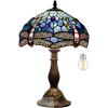 imageWERFACTORY Tiffany Table Lamp Blue Stained Glass Dragonfly Style Desk Bedside Reading Light 12X12X18 Inches Decor Bedroom Living Room Home Office S631 Series